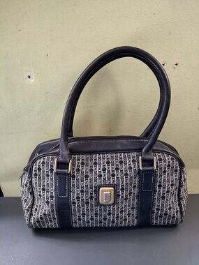 Judith Leiber Black & White Logo Pattern Satchel, VINTAGE